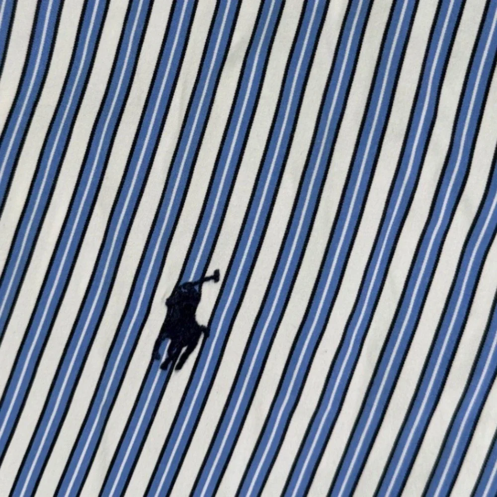 Polo Ralph Lauren Mens XXL Classic Fit Blue White Striped Button Down Shirt